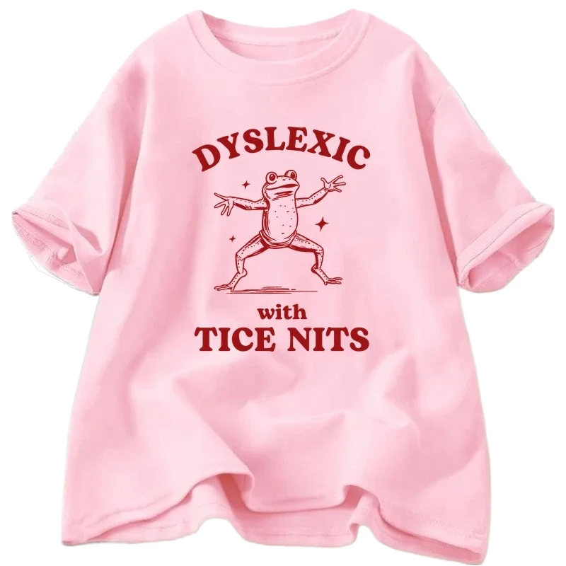 عسر القراءة مع Tice Nits تي شيرت المرأة مضحك الضفدع تي شيرت البكم سخيف ميمي الجرافيك تي شيرت عادية قصيرة الأكمام النساء الملابس Y2K #3