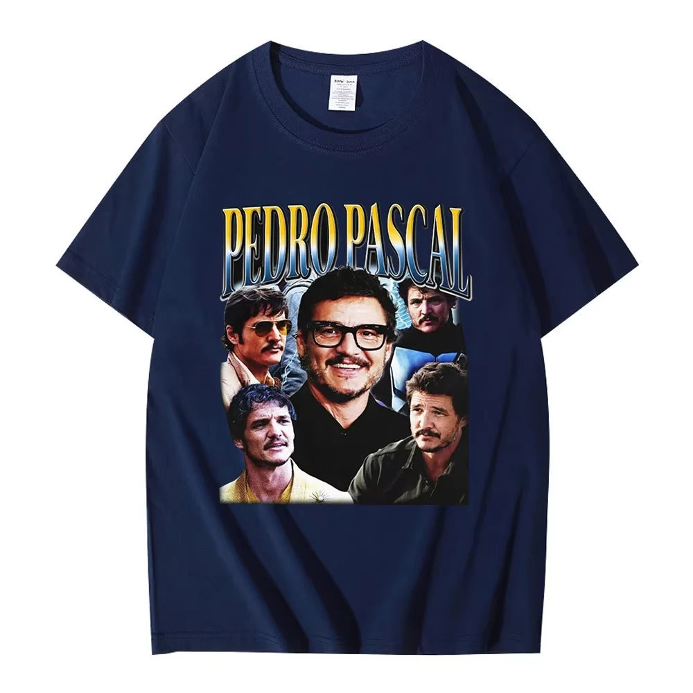 Katoenen casual tops voor heren en dames, oversized retro streetwear, klassieke Amerikaanse acteur Pedro Pascal patroon T-shirt Harajuku