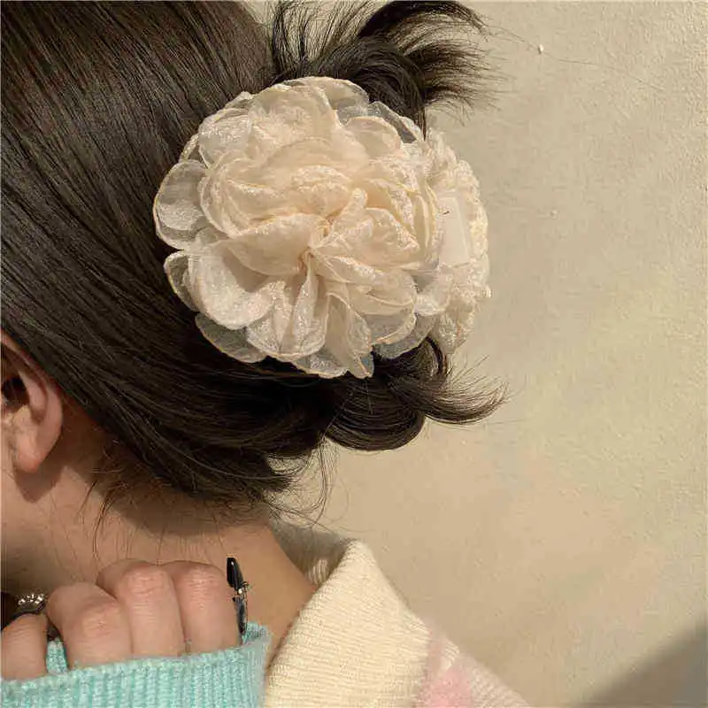 Fabric Rose Hair Claw Clip 9cm Spring Color Floral Beach Vacation Hair Accessory for Women Premium Quality Non Slip