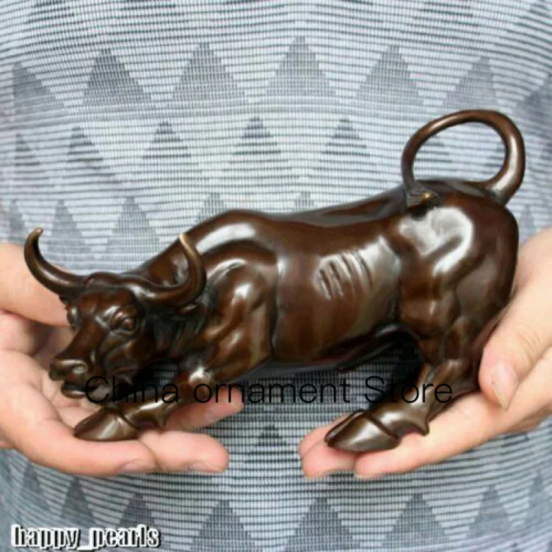 8 Inch Large Wall Street Bronze Fierce Bull Market Stock Cow Old Cow Statue