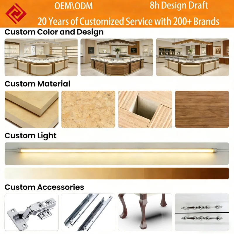 custom.Custom Size Modern Design Luxury LED Jewelry Display Island with Glass Top Freestanding Walk-in Closet Storage - view 6