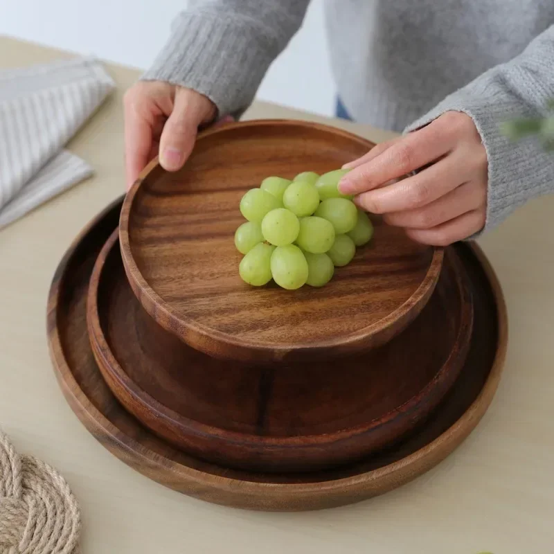 Vassoio in noce americano vassoio per frutta in legno massello a forma circolare tazza per acqua per uso domestico vassoio per tazza da tè piatto in