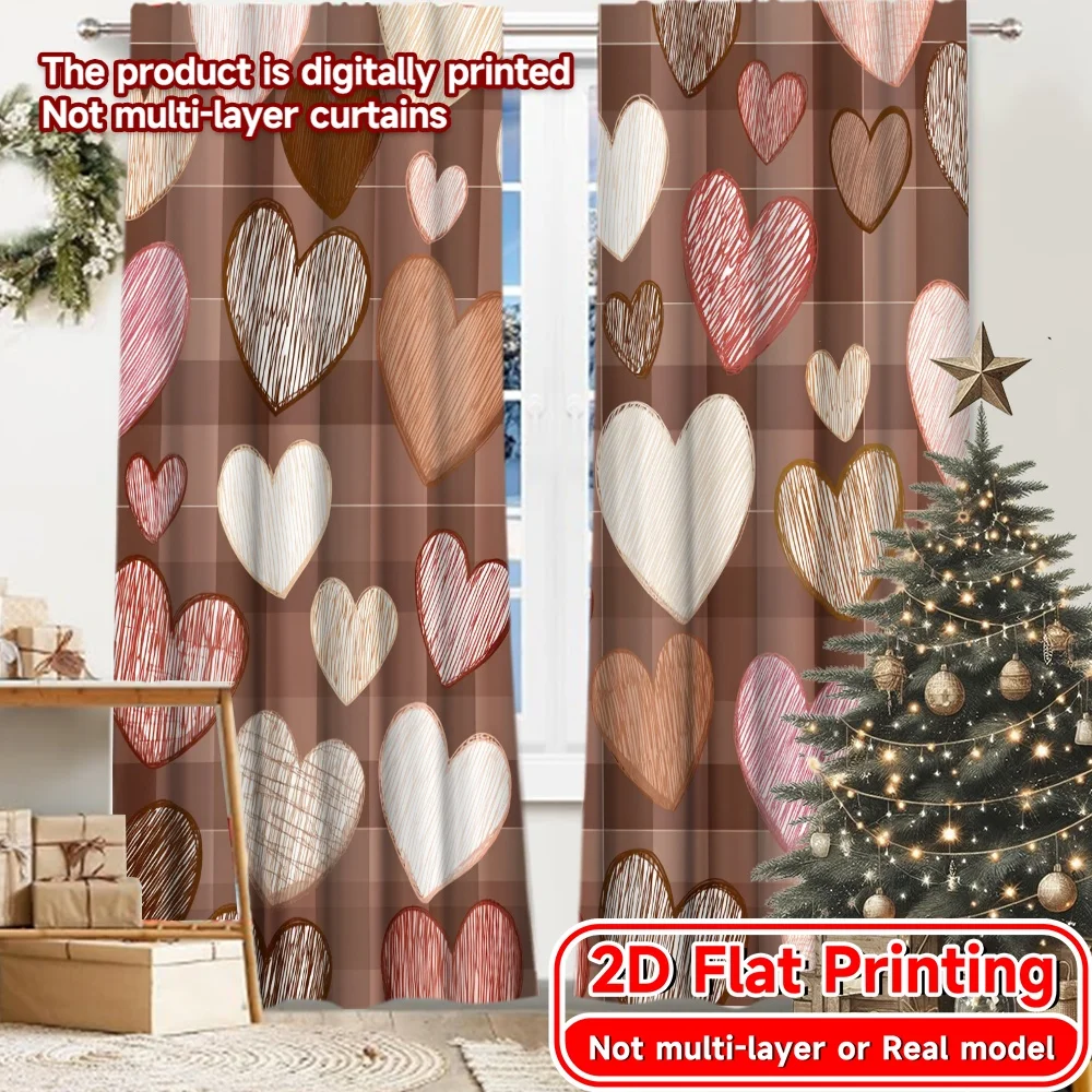 2D Flat Printing,2pcs Hearts Mosaic Print Chic Curtains Prints Light Filtering Curtains Home Decor Use for Bedroom, Living Room,