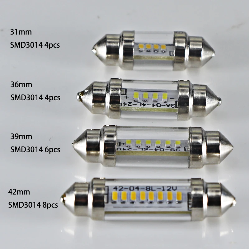 2x Car Inside LED Festoon Light 31mm 36mm 39mm 42mm C3W C5W C10W 6v 12v 24v Auto Interior Dome Bulb Truck Reading Map Lamp 12 V