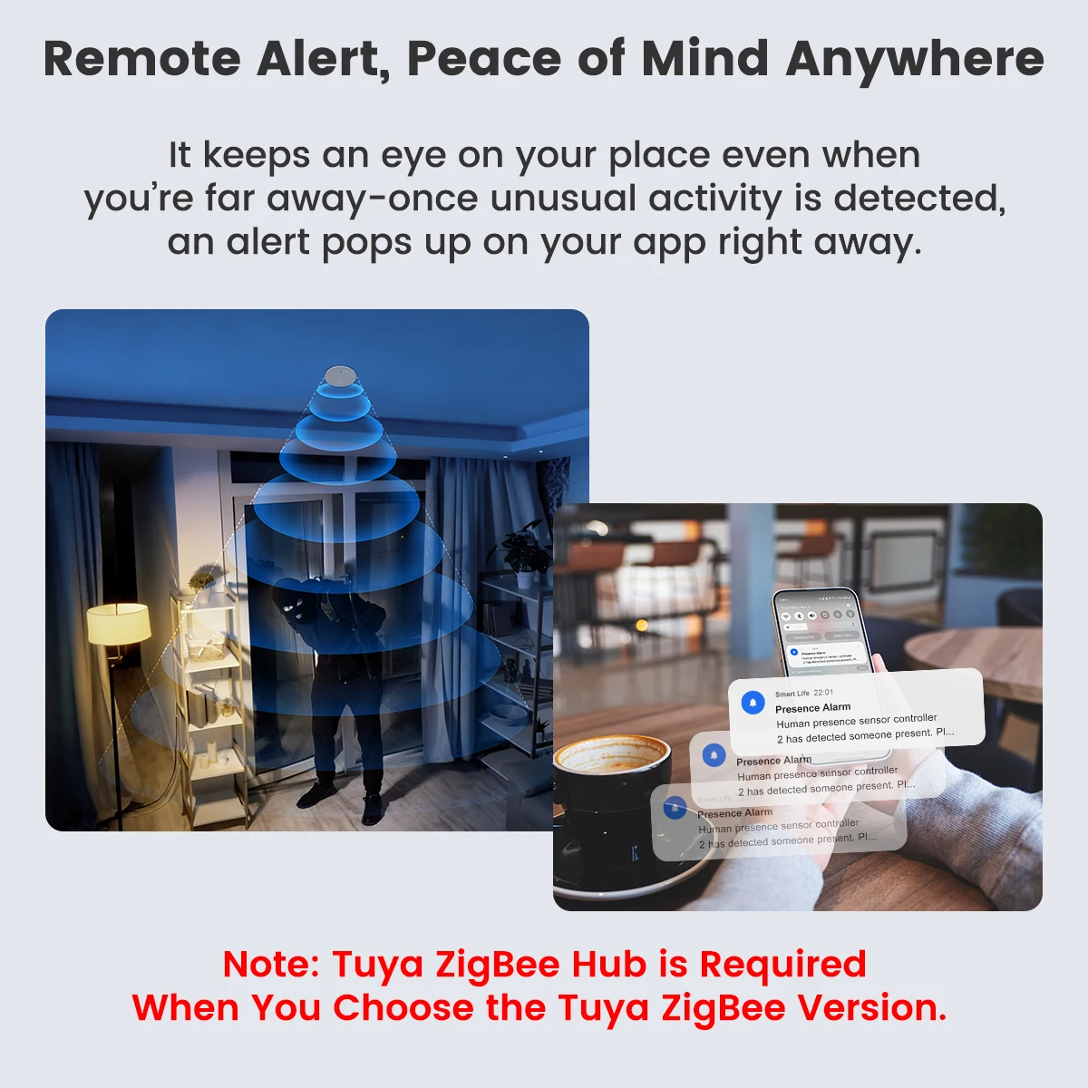 GIRIER Tuya ZigBee Human Presence Sensor Ceiling Mounted Smart Motion Sensor with Light Detector AC90-240V Input Work Smart Life