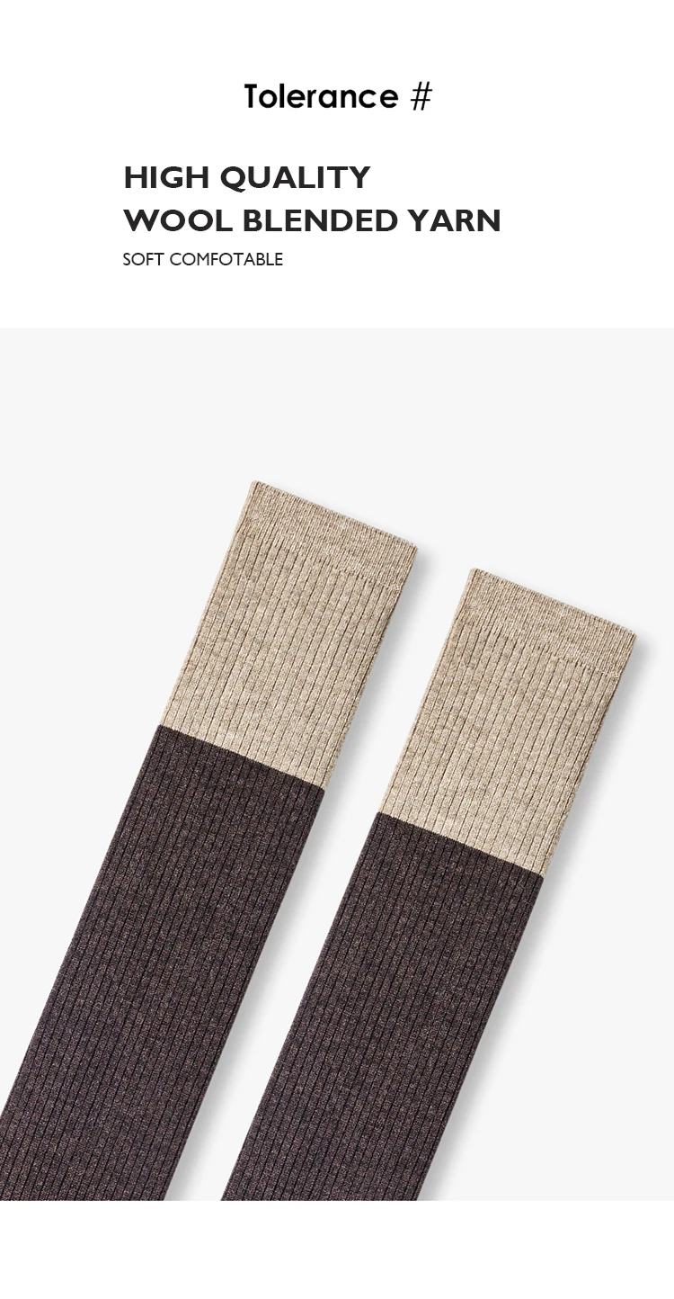 2-farbige Woll-Kniestrümpfe für Damen, gestrickte lange Socken, farblich abgestimmte gerippte warme Wintersocken, 1 Paar, weich, für den Urlaub – Detail 16