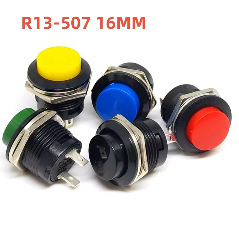 ボタンスイッチ,丸スイッチ,16mm,6a,125vac,3a,250vac,R13-507, 10個