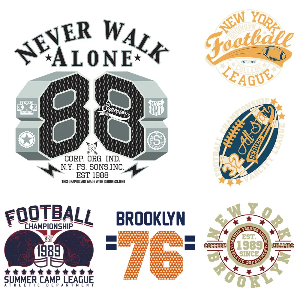 New York Brooklyn Heat Transfers 1076 Clothing Football iron on Patches DIY Washable T-Shirts Thermo Sticker Applique