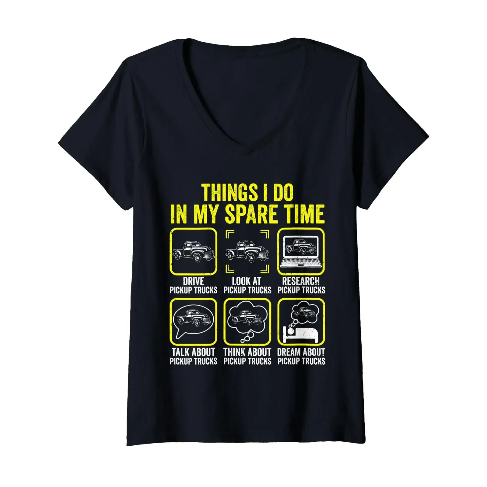 Damen Dinge die ich in meiner Freizeit Mache Pickup Trucks Driver Retro T Shirt mit V Ausschnitt vintage Washed