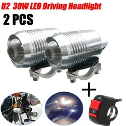 2Pcs 30W U2 Motorcycle LED Fog Lights Waterproof Metal Motorbike Driving Headlight High/Low Beam With Switch