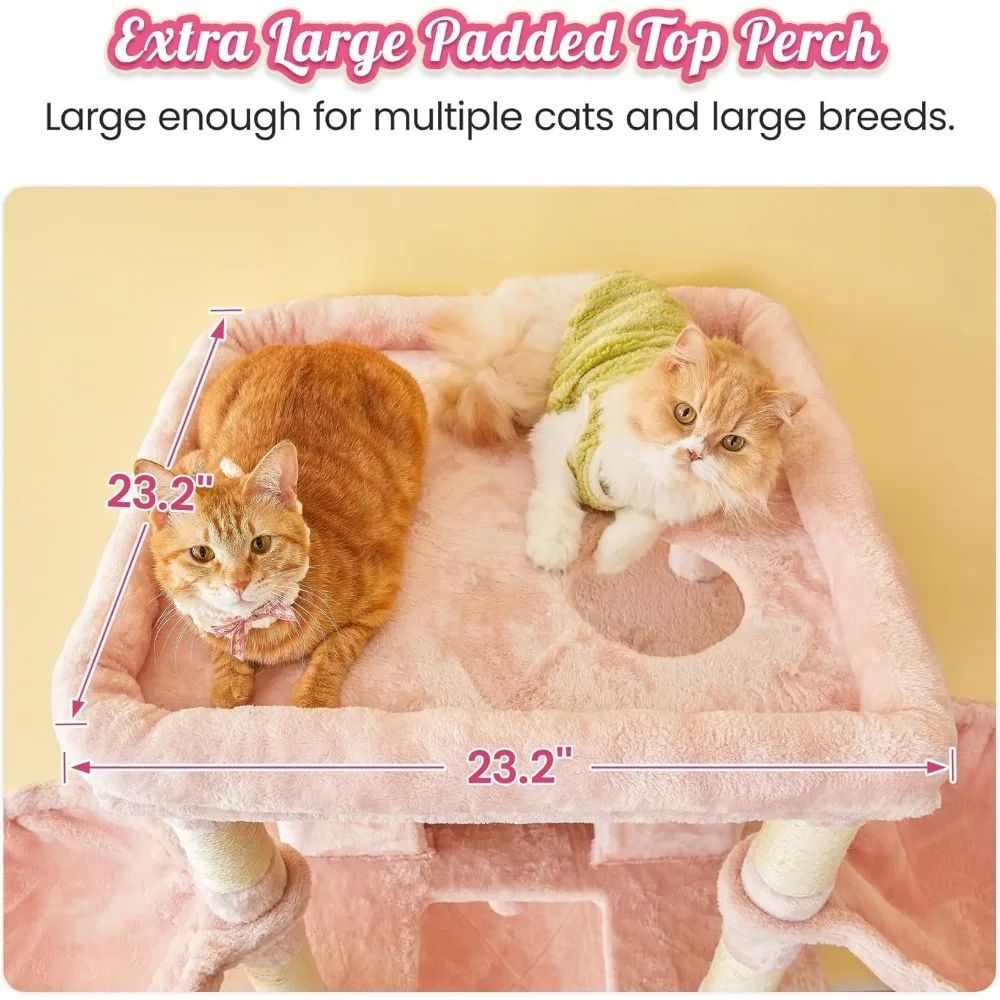 Arbre à chat extra large, tour à chat de 77,6 pouces de haut pour chats d'intérieur avec 2 grands conos, support pour chat à plusieurs niveaux avec 3 hamacs