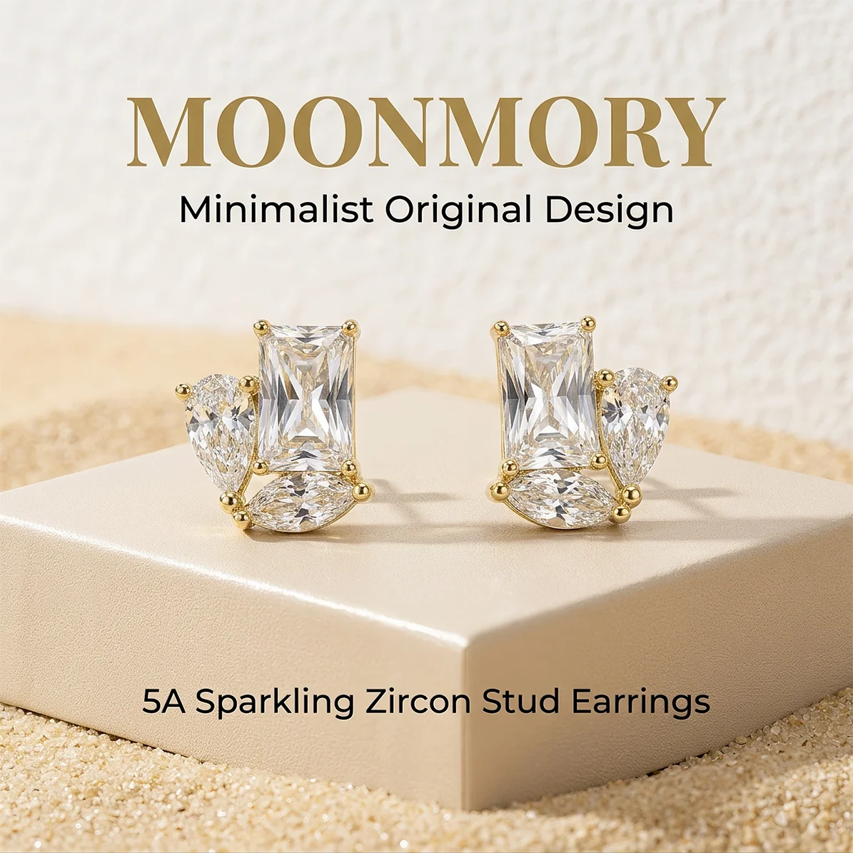 Moonmory Minimalistische Luxusmarken Birnen-, Marquise- und Rundschliff Zirkon-Ohrringe für Frauen 5A 14K Doppelt Vergoldeter Schmuck Geschenk – Detail 8