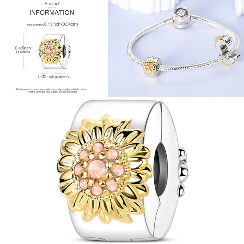 Katzen- und Sonnenblumen-Charm aus 925 Sterling Silber, gelbe Blume, Sonnenblume, Hausperlen, passend für Original-Armreifen, Damen-DIY-Schmuck – Detail 32