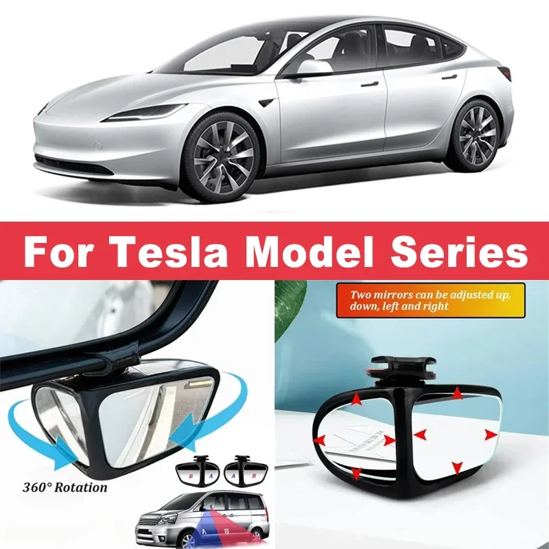 

2Pcs 360° Adjustable Blind Spot Mirrors Convex Wide Angle Rearview For Tesla Model 2 3 Y S X Cybertruck