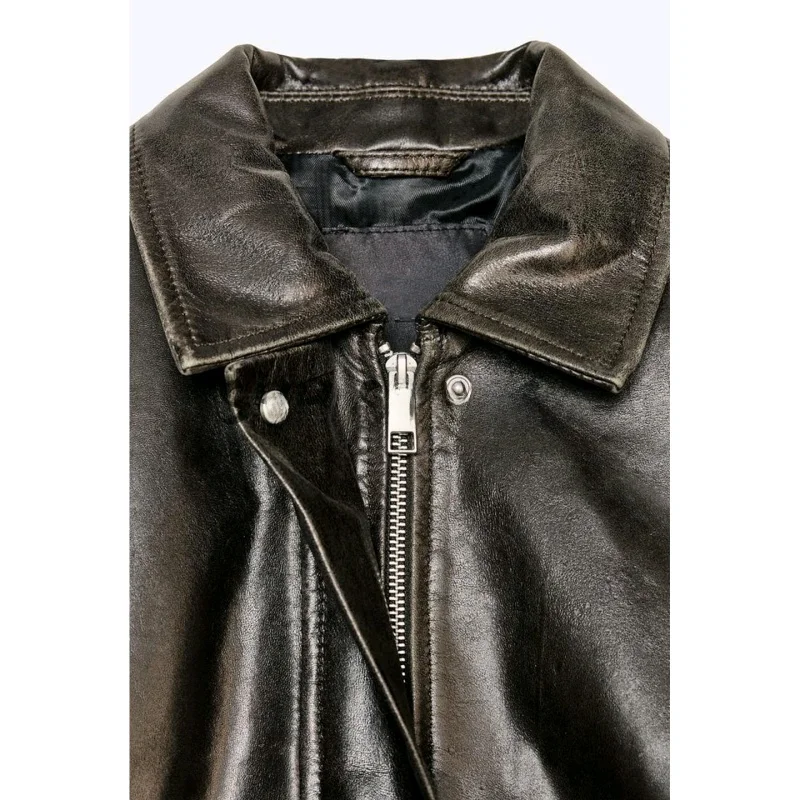 Nuovo autunno donna moto Sle lungo Sve PU pelle pilota Jaet cappotto colletto alla coreana chiusura con cerniera Casual Faion esterno...