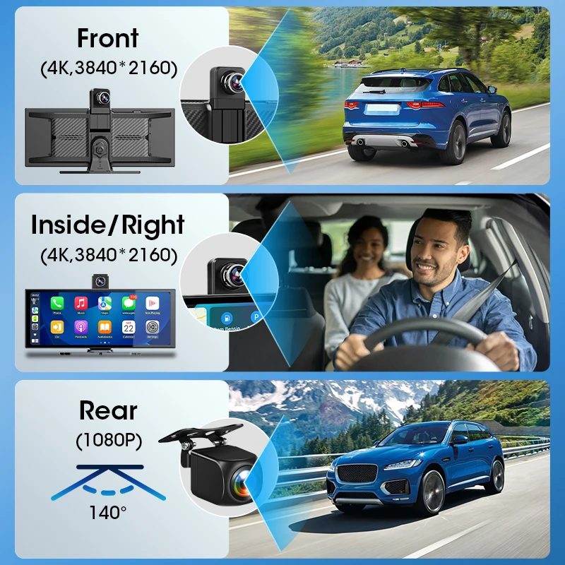 11.26 inch 360° Rotate Car DVR 4K Len Wireless Carplay Android