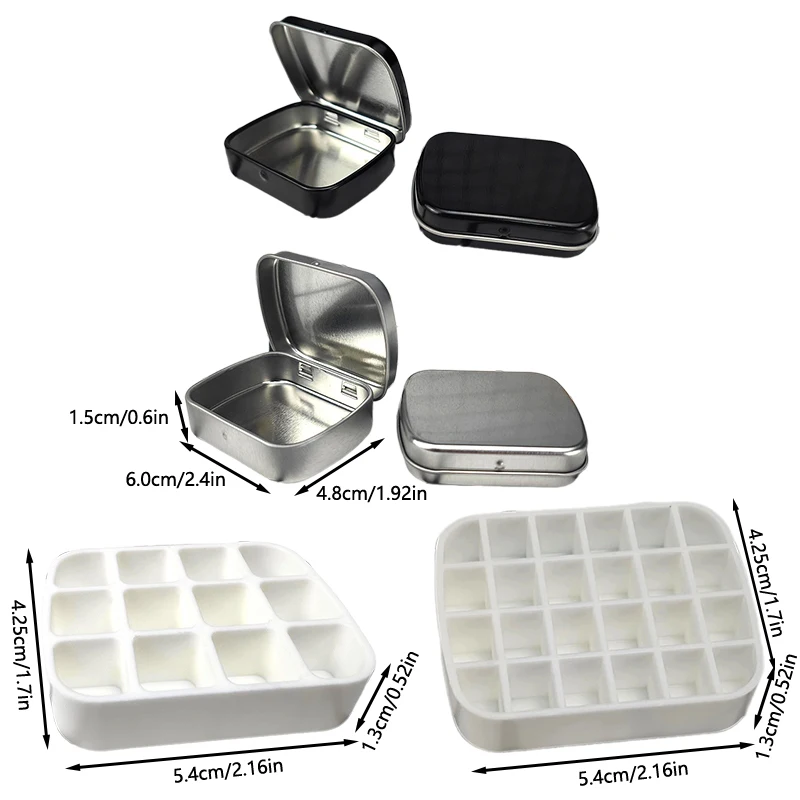 ポータブル空水彩缶ボックス、12または24グリッド、ミニ水彩ペイントパレット、ペイントトレイ、旅行画材