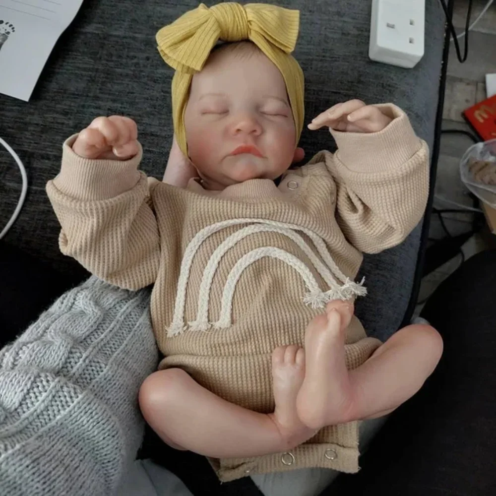 18inch Reborn Baby Doll Levi Already Painted Finished Newborn Sleeping Baby Size 3D Skin Visible Veins Collectible Art Dolls Toy