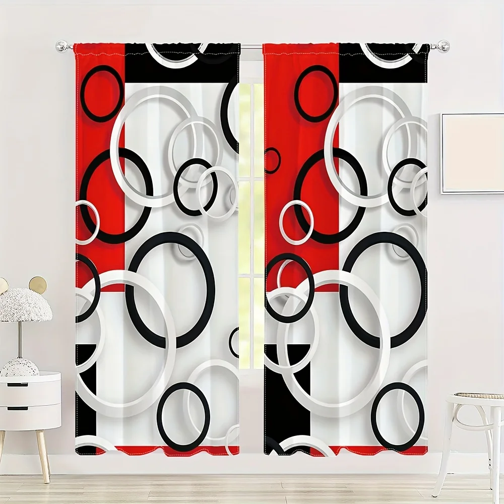 2pcs Abstract Multi-color Modern Simple Curtain Printed Translucent Curtains Rod Pocket Decor Curtains For Living Room Bedroom