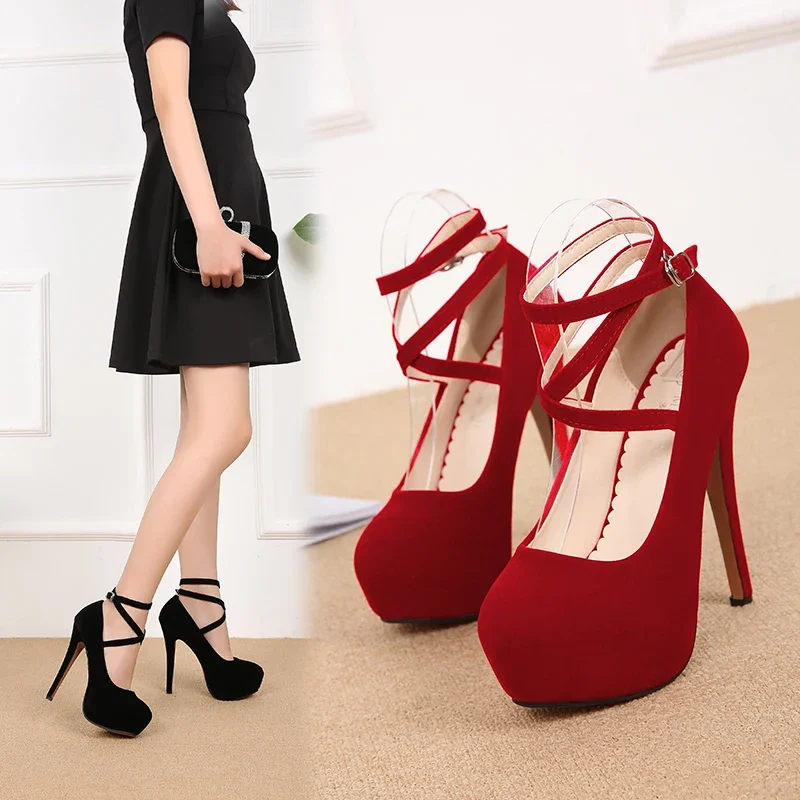 

Women's Wedding Stilettos Spring Autumn Platform Round Toe Shoes 14cm Thin Heel Zapato Mujer Sexy Exegang Pumps Plus:35-45 46