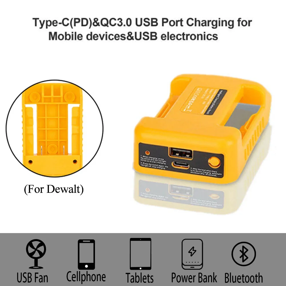 Power Tool Parts For Dewalt 18V 20V Li-ion Battery Belt Buckle Bracket Holder Adapter USB TypeC Charger DCB200 DCB205 Power Bank