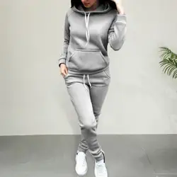 Solid Color Women Suit Set Women's Plush Hoodie Pants Set with Elastic Waist Long Sleeves Ankle-banded Trousers Cozy for Fall