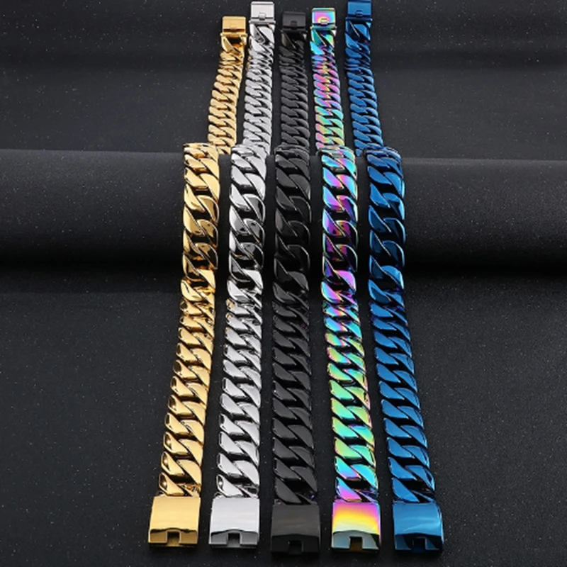 KALEN 24mm Stainless Steel Cubarn Chain Necklace for Women Men Punk Colorful Heavy Necklace Polished Choker Party Jewelry Gift