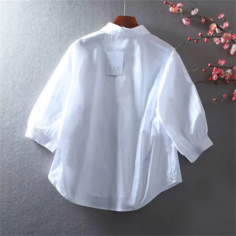 Embroidered Blouses Women's Shirt Loose Laple Lantern Half-sleeved Shirt Artistic Pullover Top Casual  Blous Cotton Female Shirt