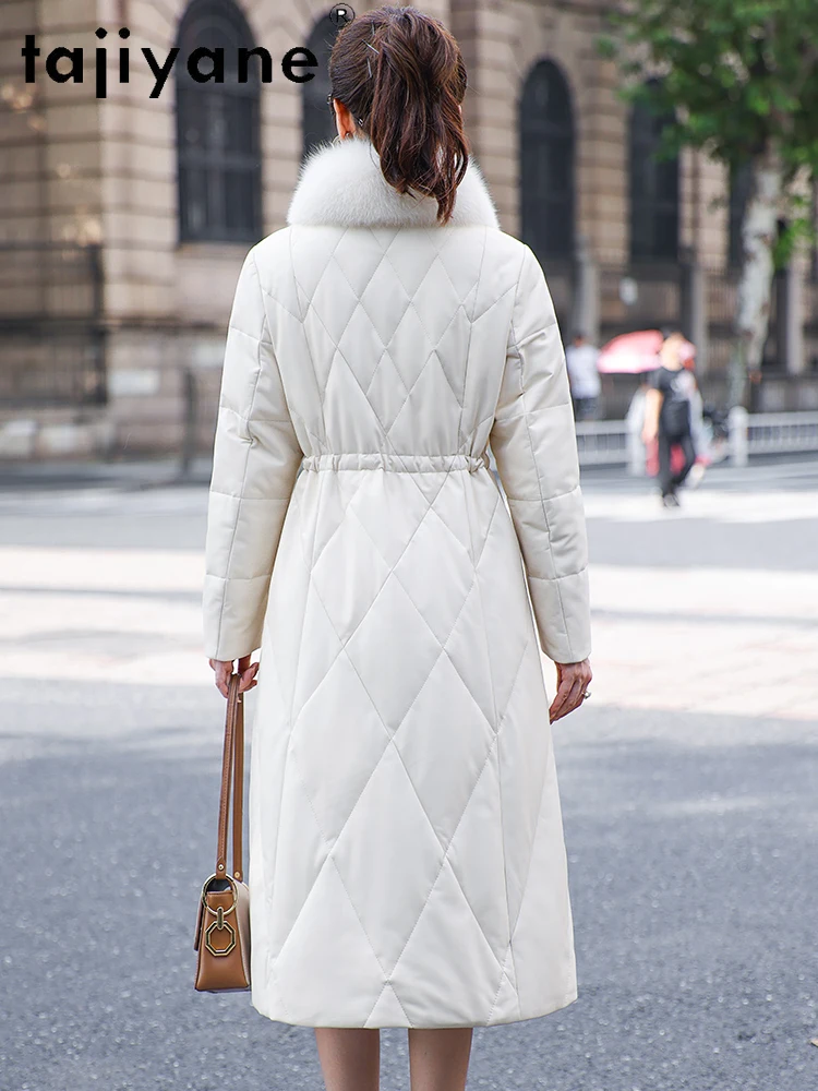 TAJIYANE 100% manteau en duvet d'oie en peau de mouton femmes col de fourrure de renard vestes longues en cuir véritable veste bouffante vêtements d'hiver 2025 