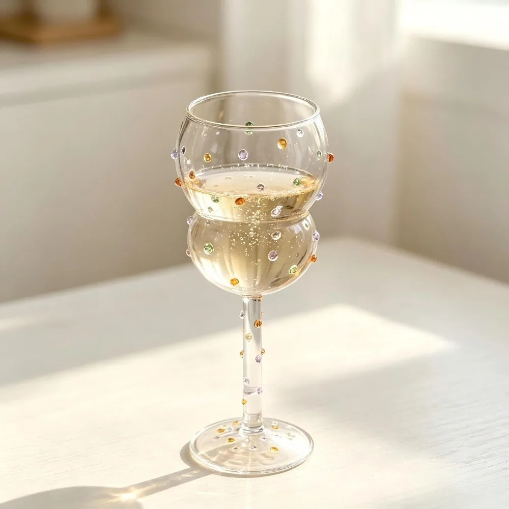 Ins Glass Colorful Dot Goblet Cup Transparent Embossed Wine Cup Heat-resistant Thin-walled Stemmed Glass Banquet