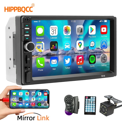 HIPPBQCC-Radio estéreo con pantalla táctil HD de 7 ""para coche, reproductor MP5 con Bluetooth, FM, ISO, entrada auxiliar, USB, TF, Mirror Link, 2 Din