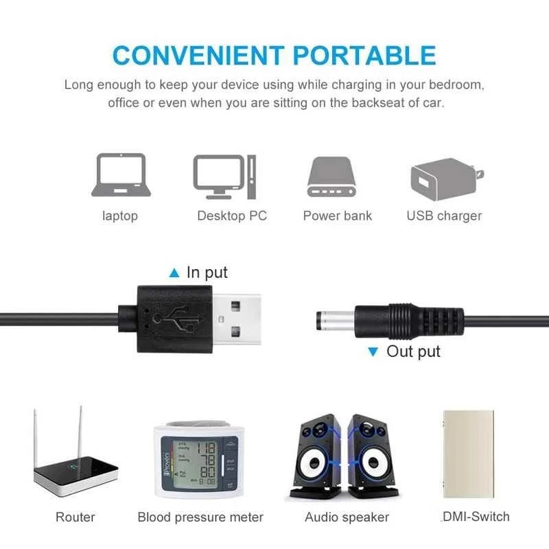 Cable convertidor de módem de aumento de potencia USB, Cable de enchufe de Usb a DC de 5,5x2,5mm para altavoz de lámpara de enrutador Wifi, DC 5V a