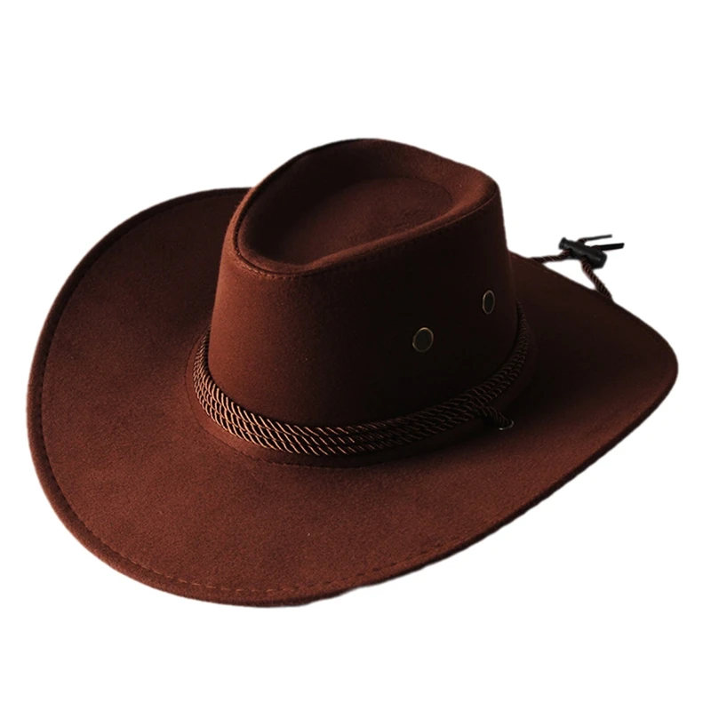 Vintage Western Cowboy Hat Solid Color Basin Hat Wide Brim Hat Outdoor Sun Protection for Hiking Camping Riding