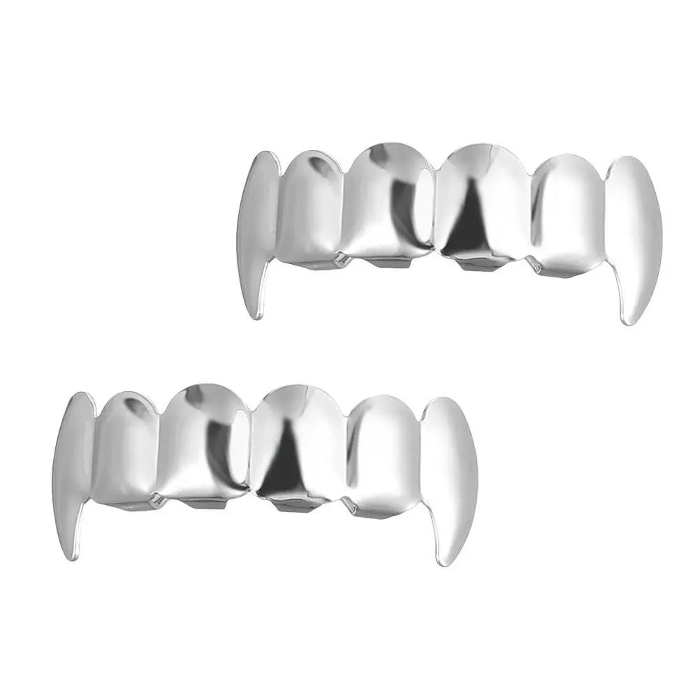 

2Pcs Werewolf Fangs Decoration Premium Copper Halloween Party Supplies Realistic Fake Teeth Props Silver Plated Teeth