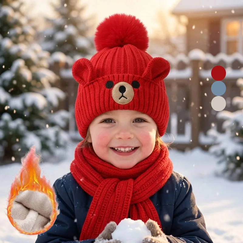 1-4PCS Children Hat Scarf Set Soft Knitted Balaclava Style Neck Warmer for 5-10 Years Toddler Boys Girls Winter Hat
