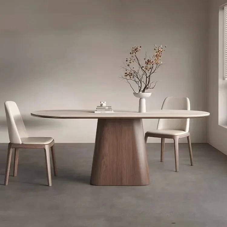 

household rectangular solid wood dining table decoração Nordic retro travertine rock slab dining table