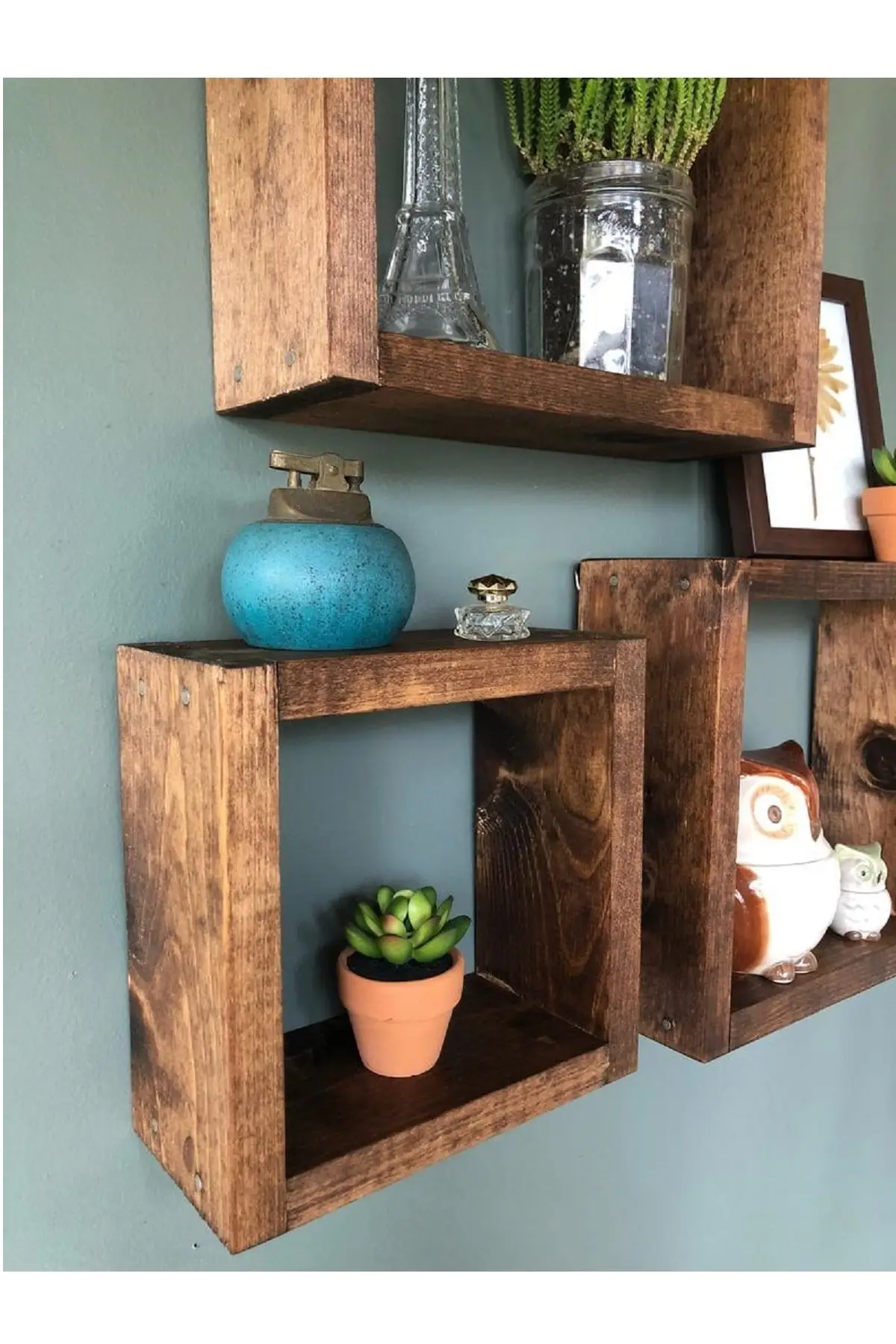 Wooden Decorative Design 3 Square Wall Shelf Gorgeous Design Natural Minimalist Modern Retro Nostalgic