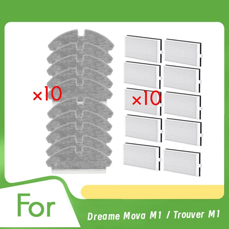 20 Pcs Filter And Cloth For Dreame Mova M1 / Trouver M1 Sweeping Robot Cleaner Parts Replacement