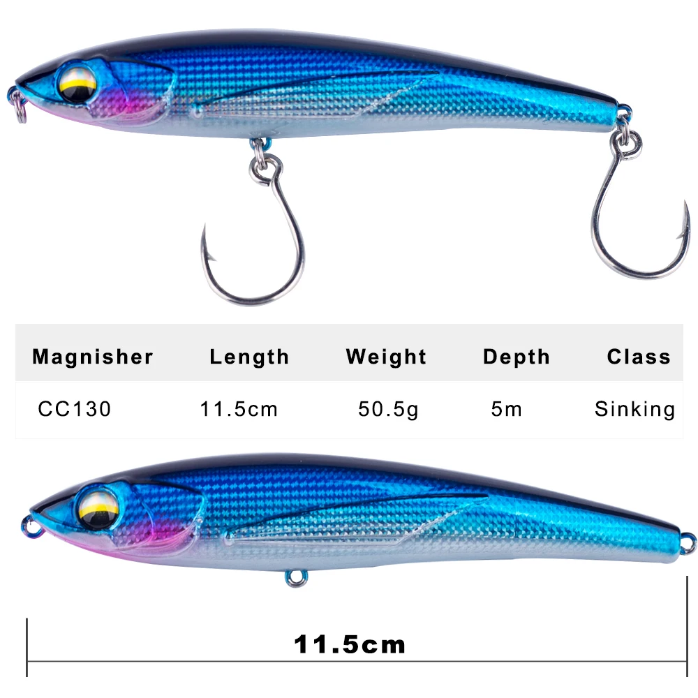 Magnisher Long Casting Sinking Pencil Baits 11.5cm 50.5g Fishing Lures Jigging Hooks Hard Bait Seafishing Artificial Wobbler