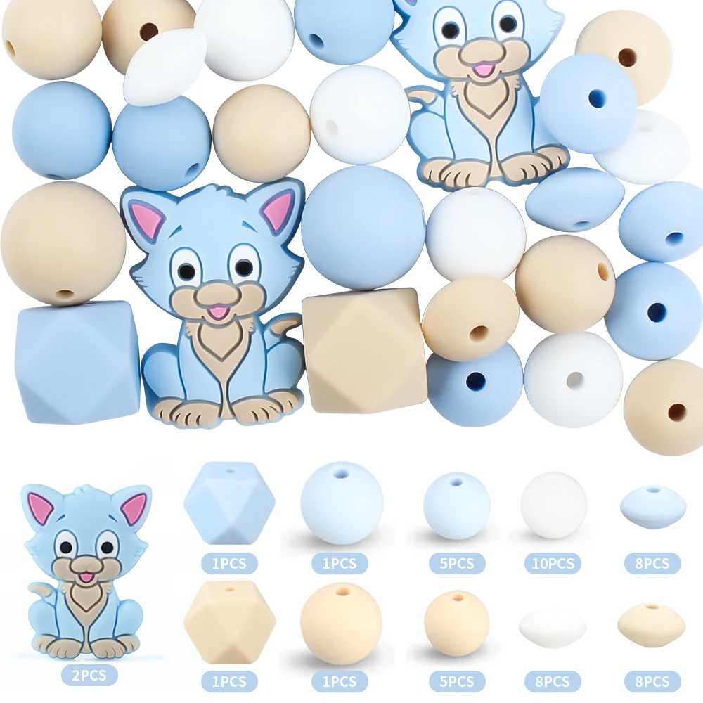 50Pcs/Set Silicone Beads Baby Sets kittens Round Beads Sets Teething Teether BPA Free DIY Necklace Pacifier Chian Accessories