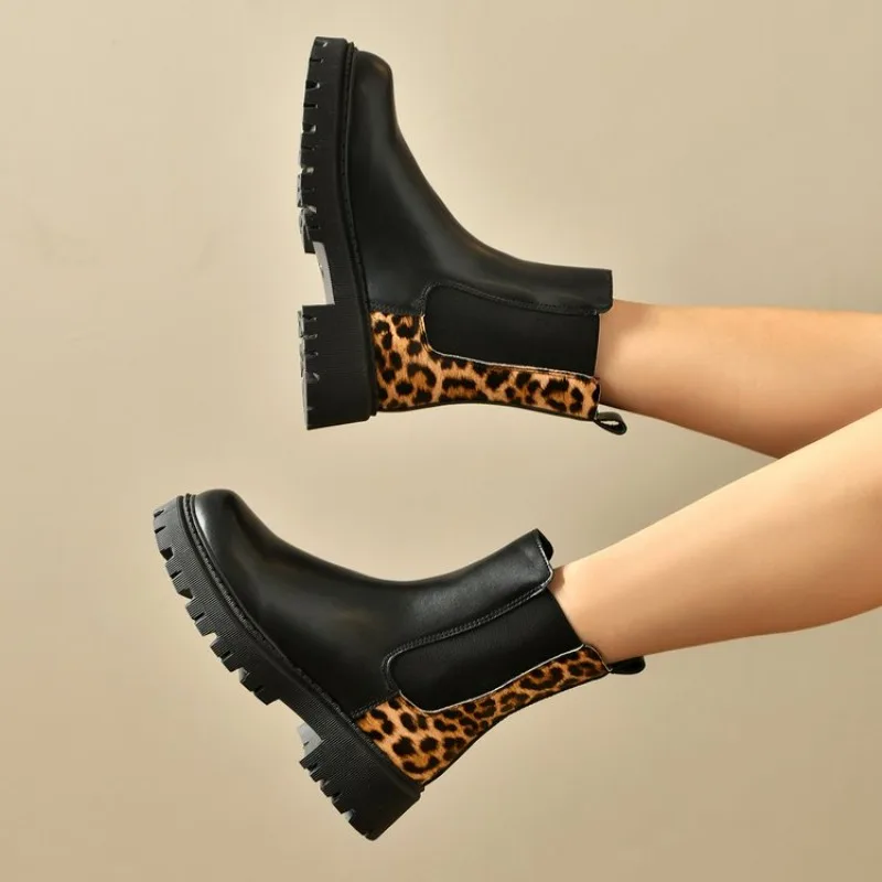 Women Chelsea Boots Chunky Shoes Women Platform Ankle Boots Comfortable Retro Trend Boots
