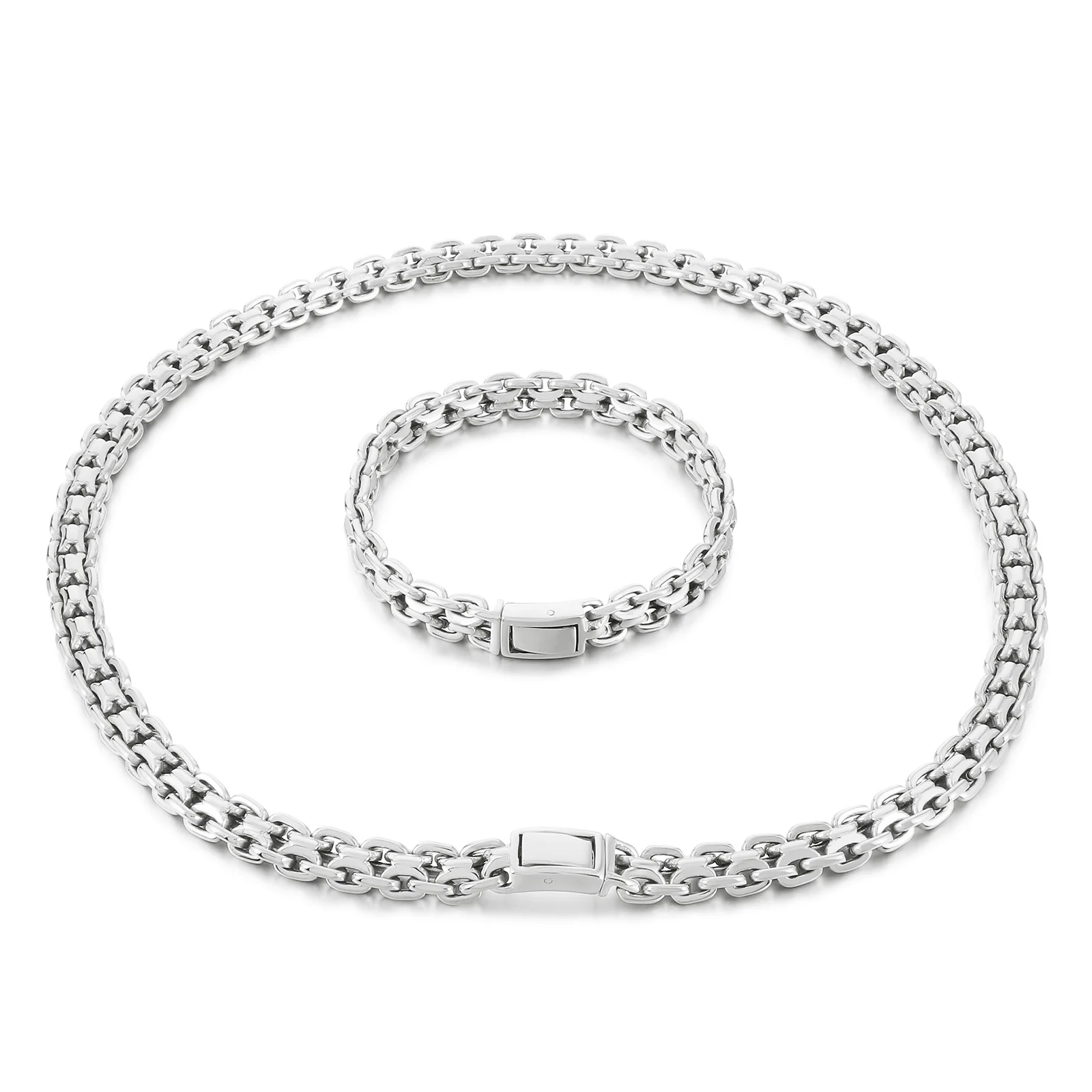 10mm O Link Chain Bracelet & Necklace Jewelry Set - Silver/Gold Color - 316L Stainless Steel - KB166026-KJX