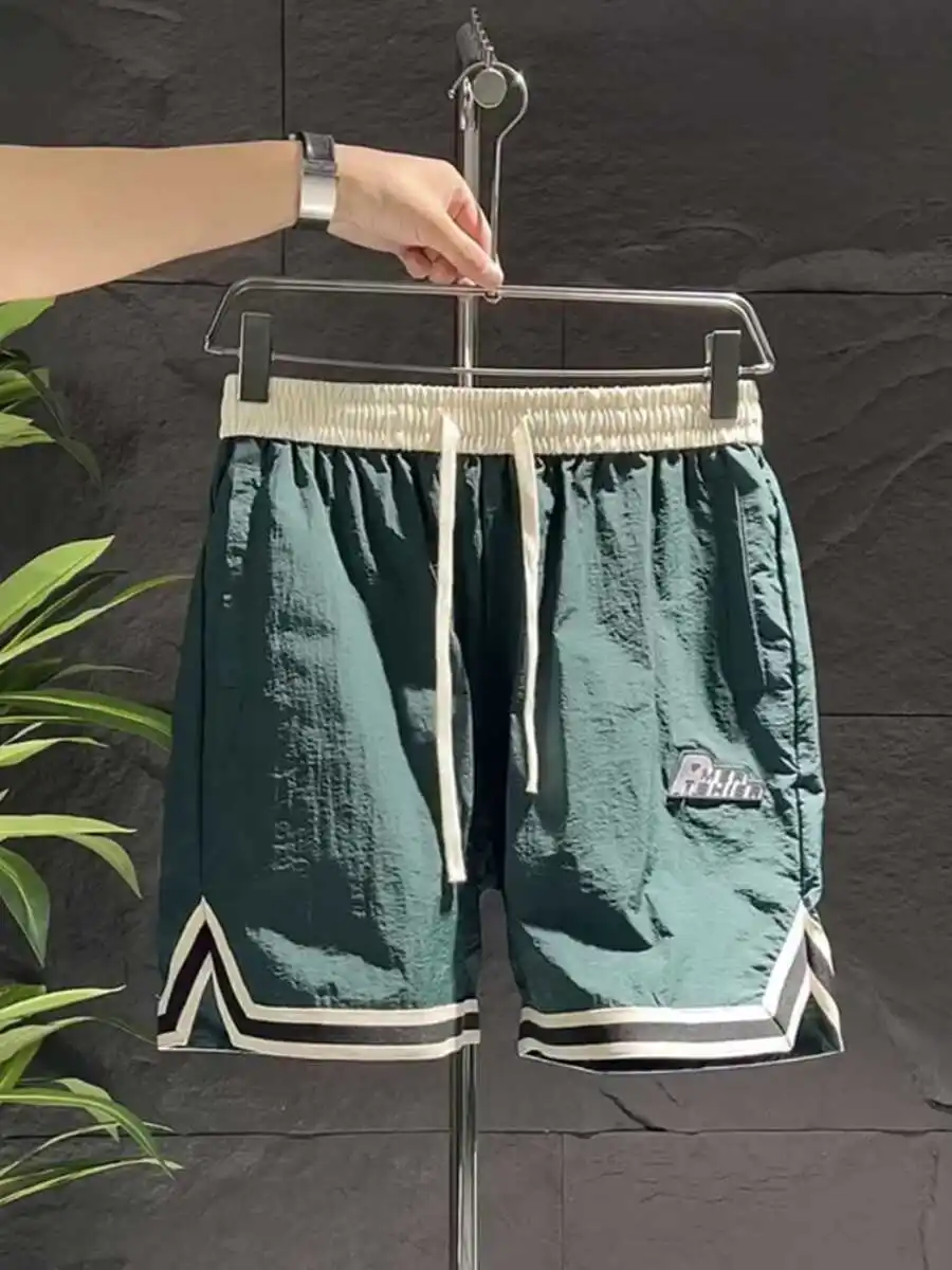 

Ice Silk Men's Summer Thin Spor Loose orts Casual Pants Qui Dry 5 Inch mid Waist Straight Leg Beach Sle Daily Wear