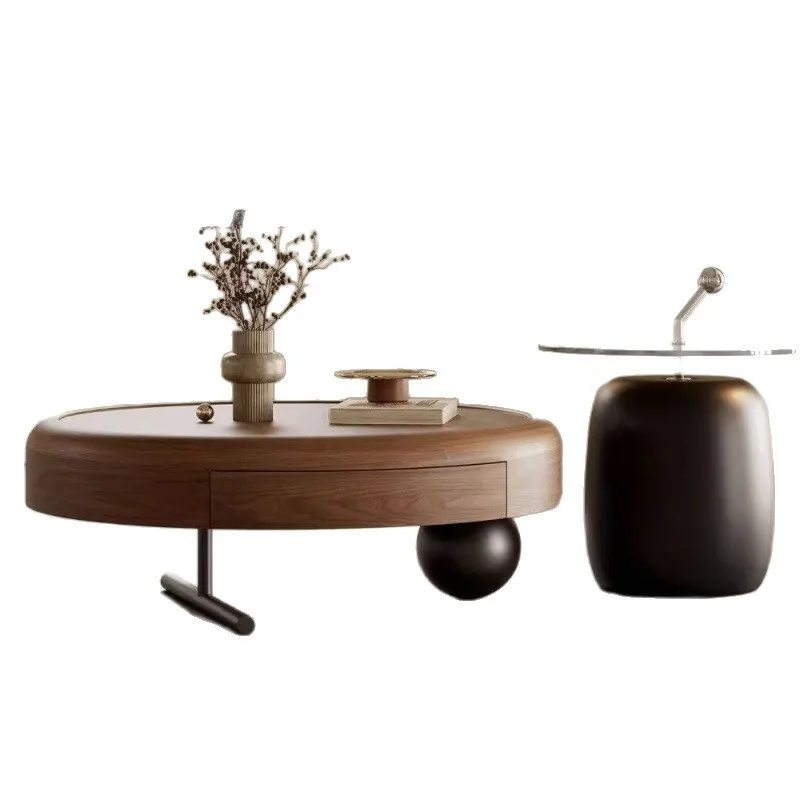 

Italian light luxury round coffee table combination, creative living room household simple personalized coffee table