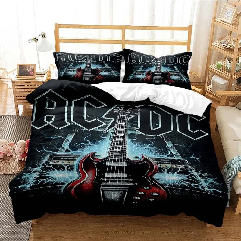 3D Printed AC/DC Rock Band Bedding Set Duvet Cover Bed Set Quilt Cover Pillowcase Comforter king Queen Size Boys Adult Bedding