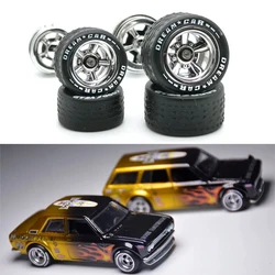 Neumáticos de goma para coches de carreras, ruedas reales para coches a escala 1/64, modelo Hot Wheels, buje de modificación, juguetes para vehículos de carreras, llantas de goma para hot wheels，1 Juego