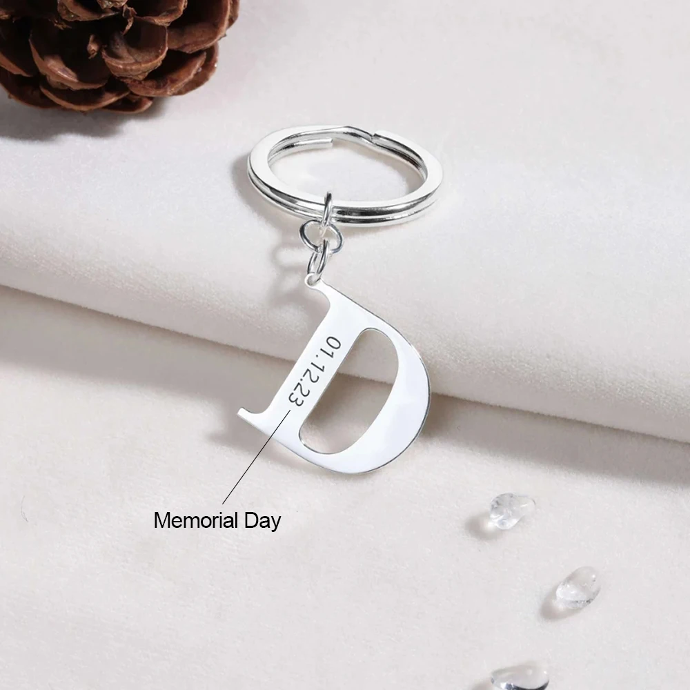 26 letters A to Z keychain custom birthday keychain commemorative keyring meaningful gift stainless steel keyring