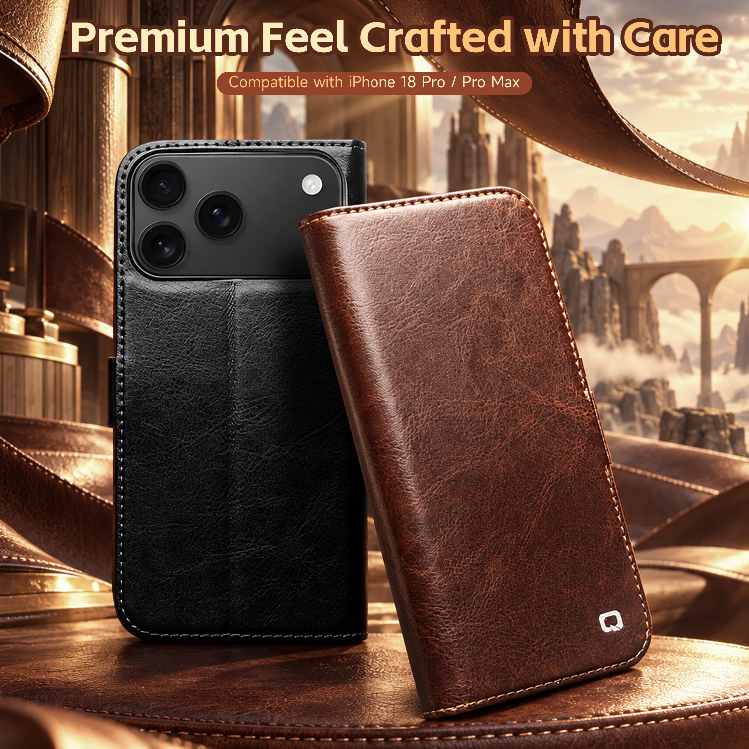 Vintage Genuine Leather Flip Wallet Case for iPhone 18 Pro Max 18 Pro with Card Slots Cash Pocket Kickstand and Magnetic Closure - view 2