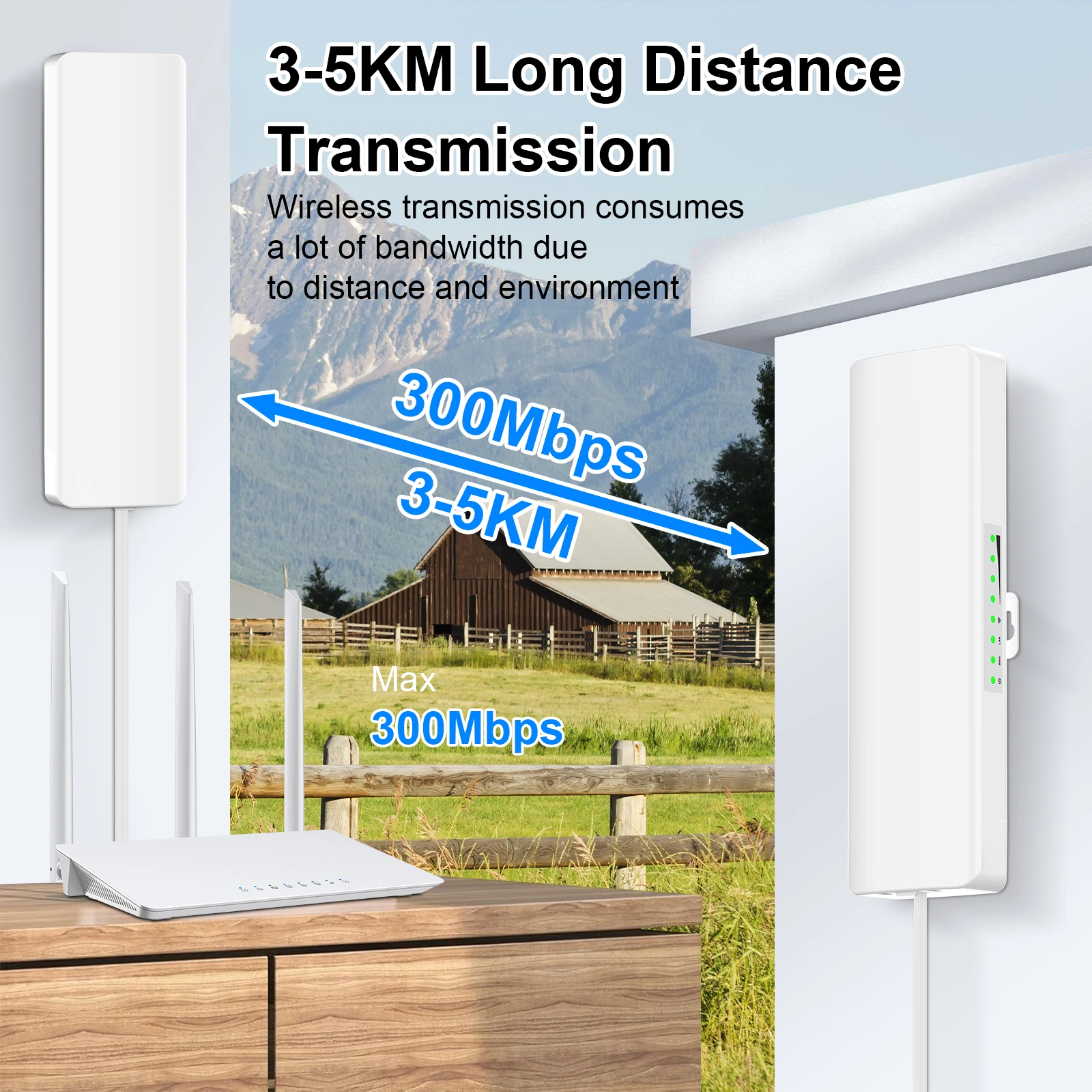 

comfast Outdoor Wireless Wifi Extender AP Bridge 3-5KM Long Range 300Mbps 2.4G WI-FI Signal Amplifier Antenna 2*14dBi Router