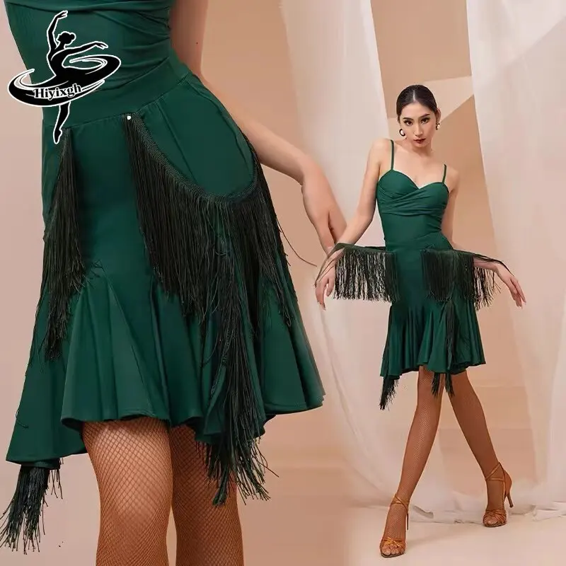 Women's Latin Dance Practice Suit Skirt Square Dance Training Skirt Half-length Professional Advanced Tassel Skirt New Model